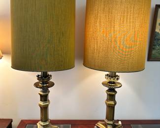 Stiffel style brass torchiere lamps