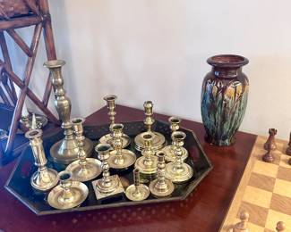 Large collection of Baldwin brass candlesticks.