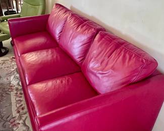 Red leather Stickley sofa.
