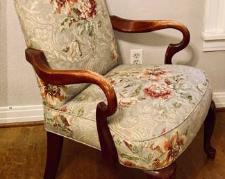 Vintage Open Arm Chair. Floral Upholstery.