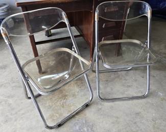 Lucite/acrylic & chrome folding chairs - Made in Italy