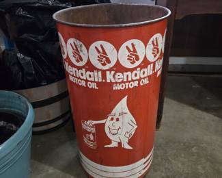Vintage Kendall Motor Oil metal tin trash can