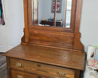 Antique "East Lake" oak dresser w/ swing mirror