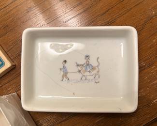 Ceramic container with lid, crack $10