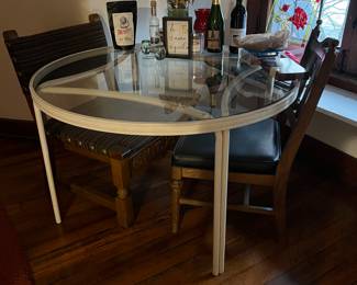 Patio Table $15, Studded  Leather Chairs $50 each