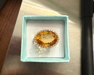 14k citrine & diamond ring 