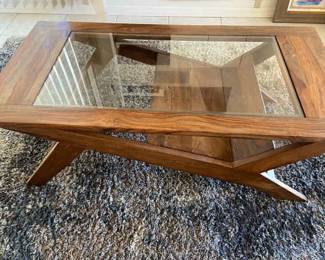 Wood And Glass Coffee Table And Rug