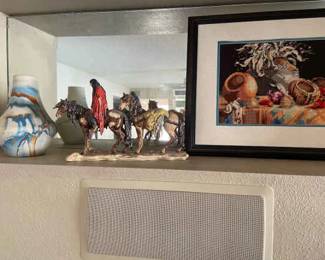 Nevada Pottery Vase, A Numbered Goeble Statue And Needle Point Picture