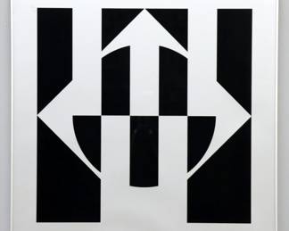 Cyril Lixenberg, Dutch, 1932-2015.  A 1980's monochromatic Modernist silkscreen on paper.  Signed "C. Lixenberg" lower right,  numbered "22/35", annotated "A2" and dated "84" lower left.  Print with some surface wear and minor ink transference, minor damage to glass upper left corner, not examined out of frame.  Image 29 1/4 x 29 1/4" high, in an aluminum frame, 29 3/4 x 29 3/4" high overall.