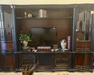 Stunning entertainment center with interior lights