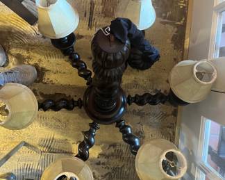 Top view of wooden chandelier