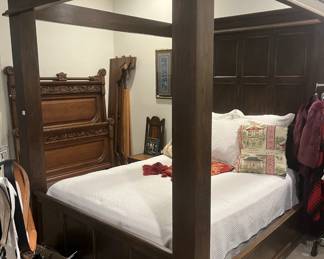 Wooden queen four-poster bed