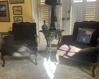 Pair of brown leather chairs