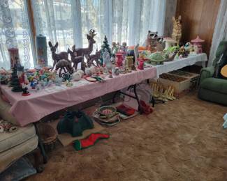 Lots of interesting and rare 70's and 80's ceramics. Ceramic Christmas trees, ceramic christmas christmas candle, ceramic deer, ceramic raccoons, ceramic mushroom and more!