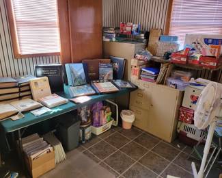Office furniture and filing cabinets.