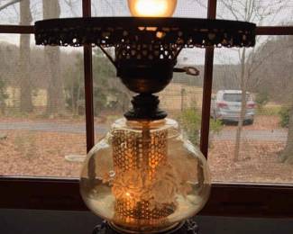 Beautiful Vintage Large Hurricane Glass Lamp
