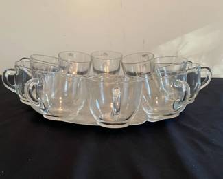 Federal glass tea Cup set with Silver colored tray 
