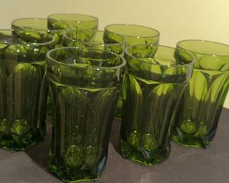 Set of Hiball Vintage Green Glass Cups