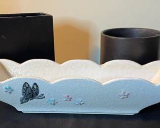 Hull Butterfly Planter And Black Pottery Companion Pieces