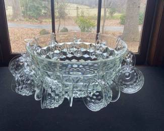 Large Glass Punch Bowl Set