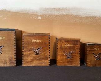 4 Pc Rustic Wood Canister Set