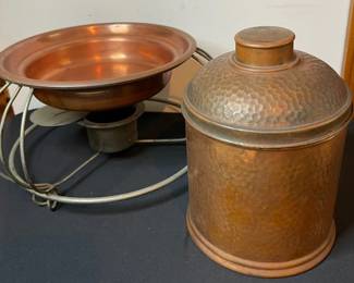  002 Copper Colored Chafing Dish And Revere Ware Hammered Storage Rumidor 