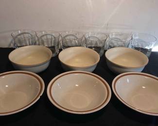Rustic Elegance Dinnerware 6 Stoneware Bowls 6 Glasses