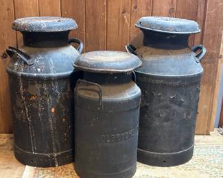 3 Rustic Metal Dairy Milk Cans