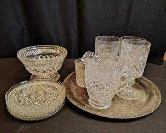 Elegant Glassware Set With Silver Tray 