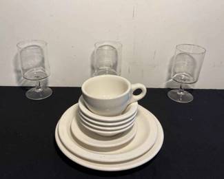 Buffalo China Dinnerware Set With Wine Glasses