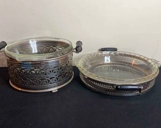 Anchor Hocking And PYREX Casserole Dishes With Decorative Aluminum Holders