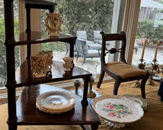 Mahogany library steps, collection of Old Paris, antique child’s chair 