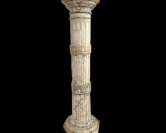 Column form marble pedestal, fluted and carved, 41”h x 12”d base, and 10 3/4” d cap