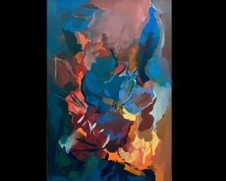 Ann Harding, American, Louisiana, Professor Emerita, Louisiana State University, Original Oil on Canvas, "Peacock and Owl", 36 inches high by 24 inches wide