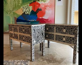 Pair of 20th Century Moorish Design Intricate Bone Inlay Chests or Nightstands