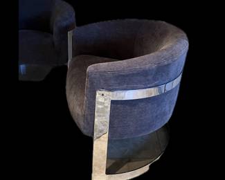 Pair of Chrome Barrel Back Armchairs in the Style of Milo Baughman, Circa Last Quarter of the 20th Century, 33" wide by 26" deep by 26" high