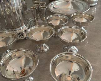 Nice selection of vintage sterling silver, silverplate serving trays, smalls 