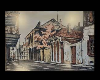 Rolland Harve Golden, American/Louisiana, 1933-2019, Hand Colored Lithograph of the New Orleans French Quarter 