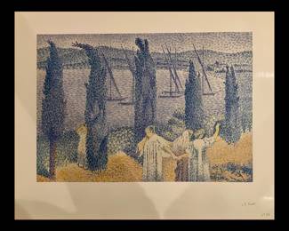 Henri-Edmond Cross, French, 1856-1910, "La Promenade" or "Les Cypresses", circa 1897, Colored Lithograph, #76/100, beautifully custom framed