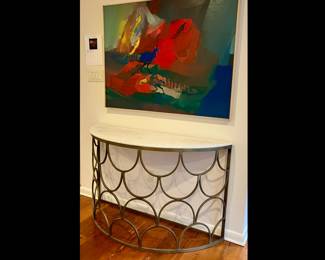 20th Century Modern Demi-lune Metal Table with Marble Top