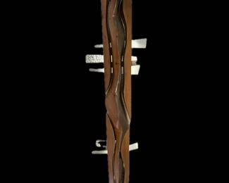 Frank Schueler, German/California, 1933-2020, original sculpture of aluminum and redwood, signed, 53” high 