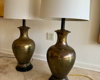 Pair of Mid Century Modern brass urn lamps, urns 23” tall 