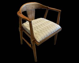 Vintage Mid Century Solid Oak Asian Influenced Dining Set Featuring Table and Six Chairs.  Original Paper Label From J P Gerami Furniture Company in Lafayette, Louisiana