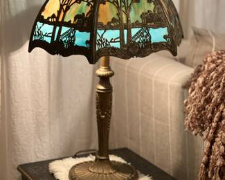 Antique slag glass lamp, rewired. 