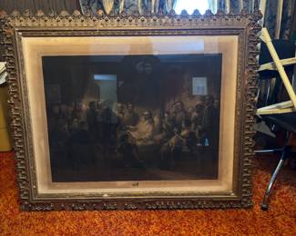 Lithograph very large in an ornate frame Daniel Webster on his sick bed