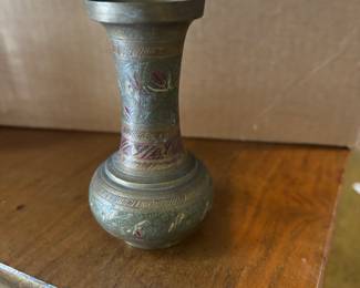 Etched vintage brass vase