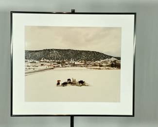 Lot 302 Las Trampas New Mexico Winter Scene Horse and Cows in the Snow Photograph Wall Art  Attributed to Alex Harris NC, born 1949, Duke Professor