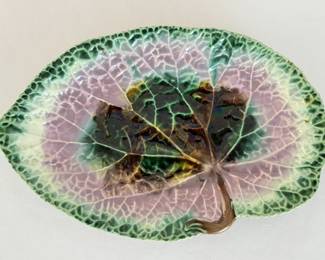 Antique Majolica Begonia Dish