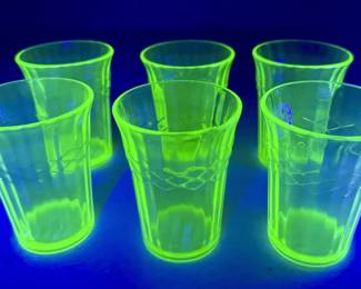 Uranium Glass Drinking Glass Lot of 6