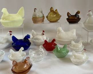 Glass Hens On A Nest Fenton & Others